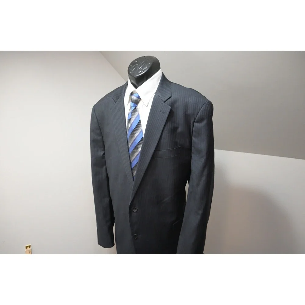Nautica Pinstripe Suit Mens Size 48L 42x36 Dark Gray 2-Piece Formal Excellent